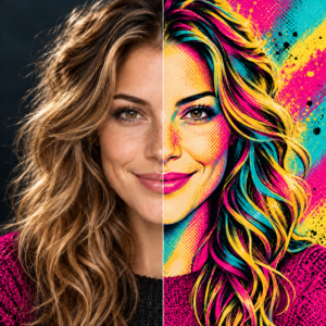 Voor en na: foto getransformeerd in kleurrijke pop-art