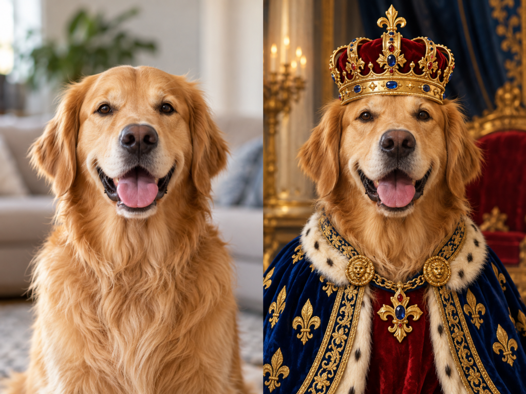 Voor en na: huisdierfoto getransformeerd in uniek portret